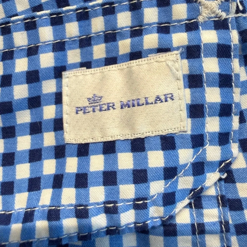 Peter Millar Swim Trunks Mens‎ XL Blue Gingham Excellent Mesh Lined Drawstring